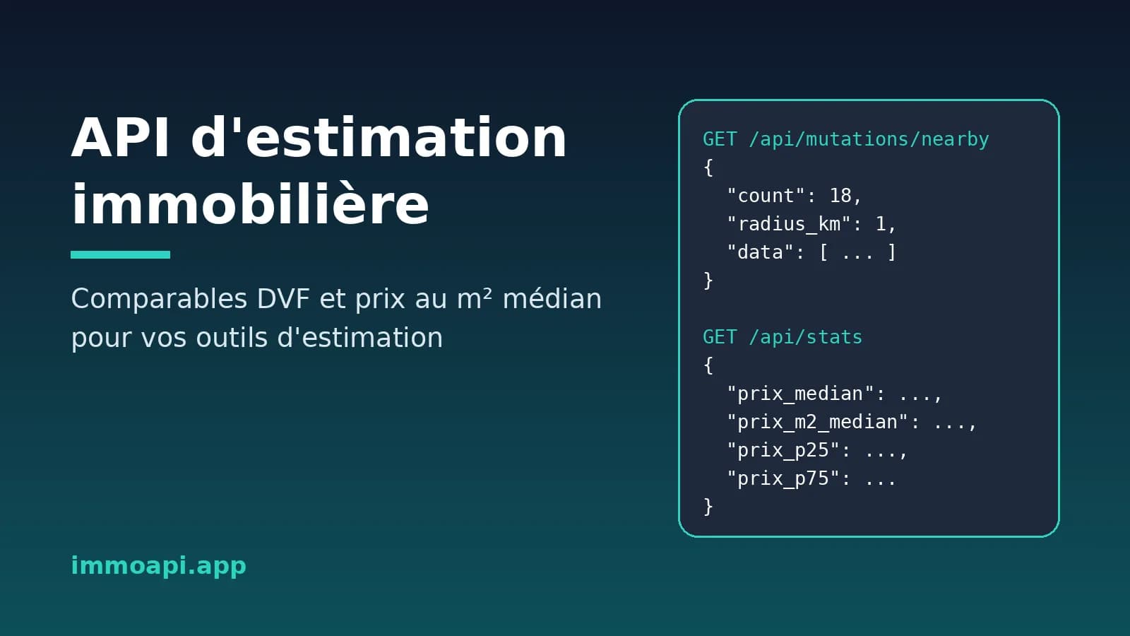 API estimation immobilière : comparables DVF et prix au m² médian renvoyés en JSON