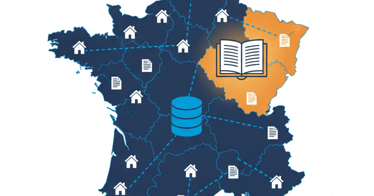 DVF Alsace-Moselle : carte de France montrant pourquoi les transactions immobilières du Bas-Rhin, Haut-Rhin et Moselle sont absentes des données DVF à cause du livre foncier